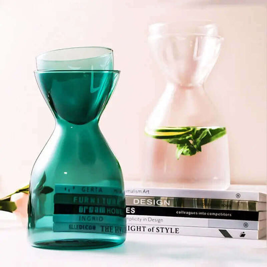 Bedside Table Glass Set of Bottle with Cup