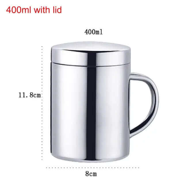 Set of 2 Steel Coffee Mugs with lid