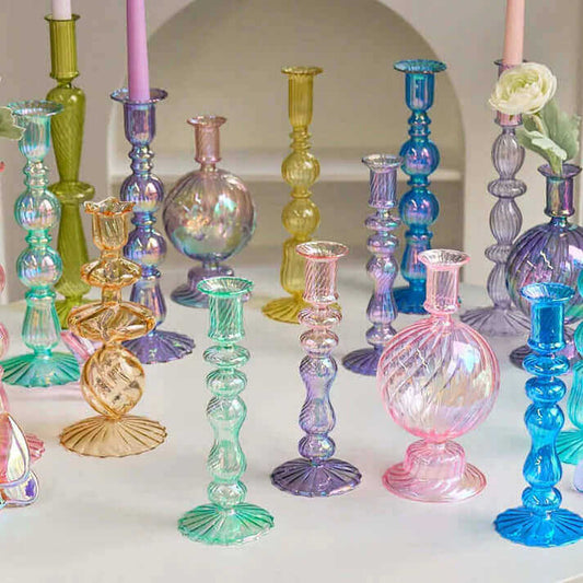 Glass Candle Holders - Handmade Colourful Vintage
