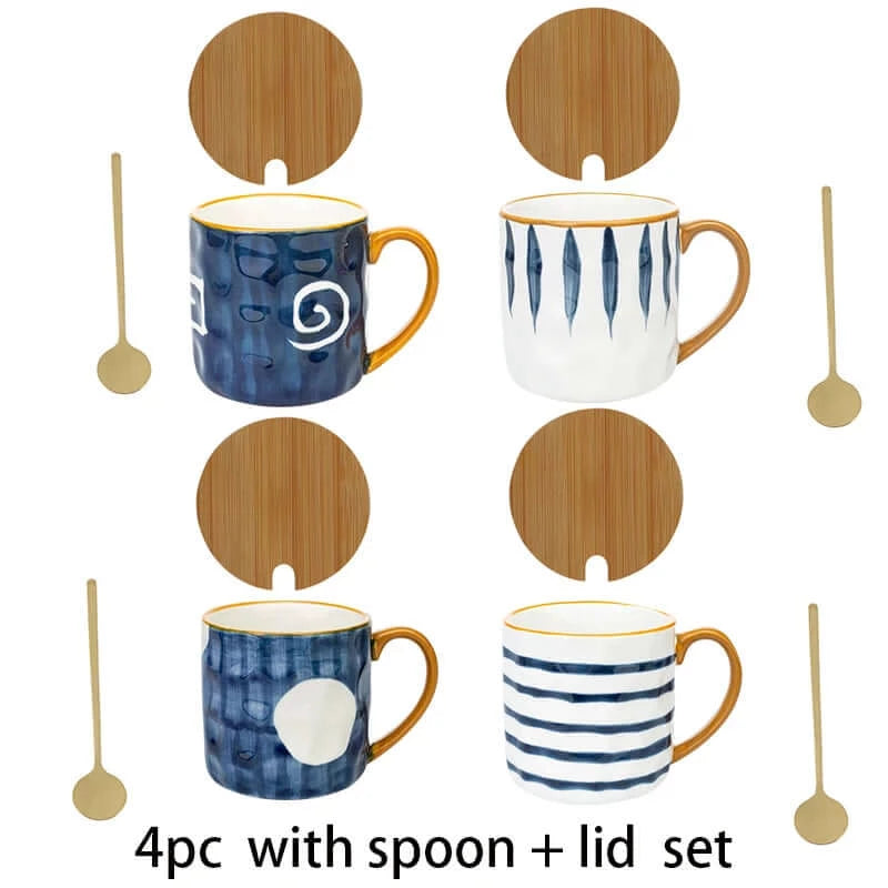 Set of Lovely large mugs with wooden cover