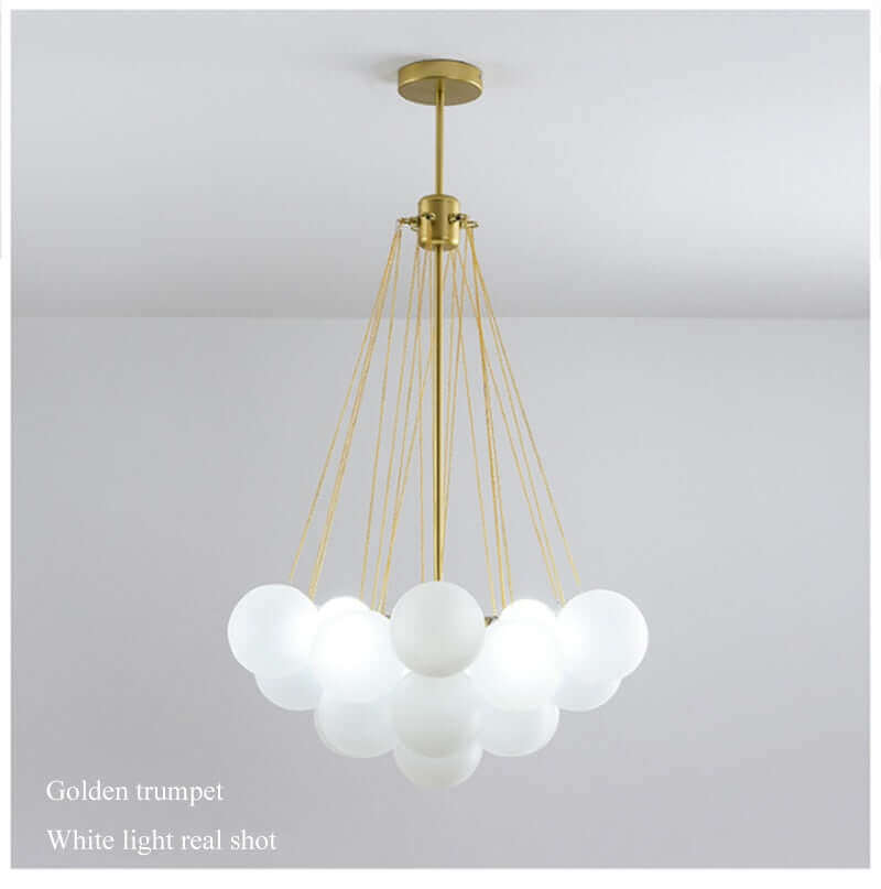 Contemporary Frosted Glass Ball & Gold Chain Chandelier