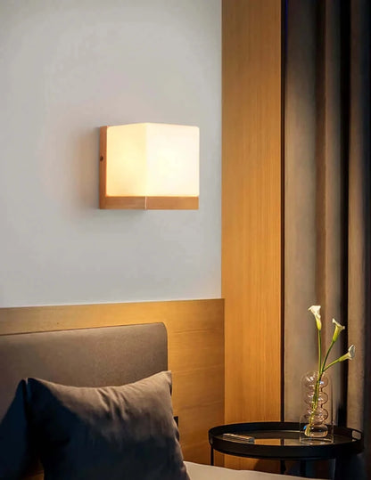 Wood and Frosted Glass Japanese Minimalist Sconces