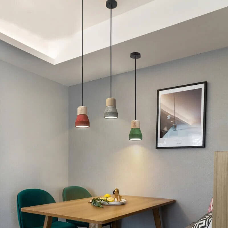 Wood and Tinted Concrete Pendant Lights