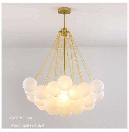 Contemporary Frosted Glass Ball & Gold Chain Chandelier