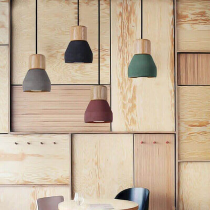 Wood and Tinted Concrete Pendant Lights