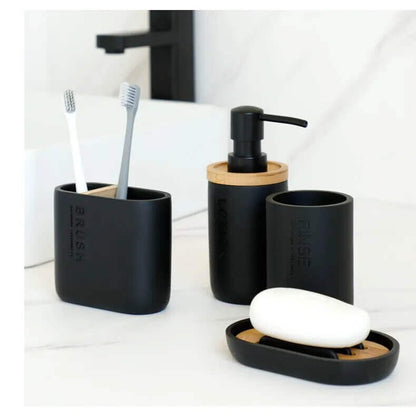 Set of designer bathroom accessories in black or white