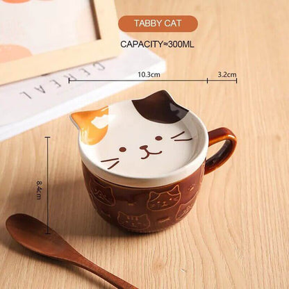 Cute Cat & Shiba Inu Ceramics Coffee Cup with Lid