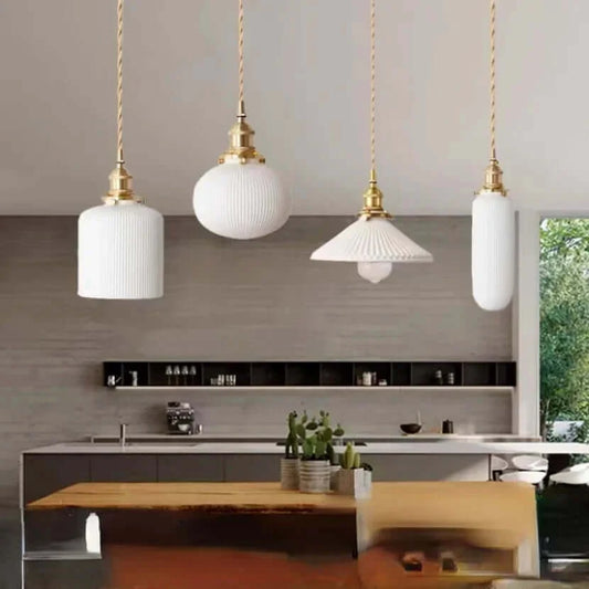 White Ceramic Lamp Shade with Brass Base – Timeless Elegance