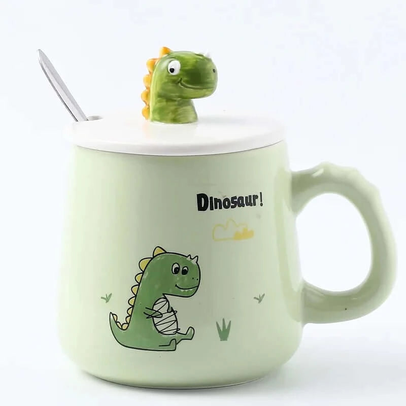 Dinosaur Ceramic Cup with Lid and Spoon