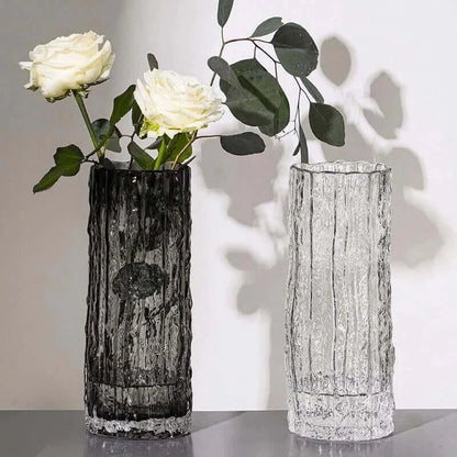 Transparent Pleated Cylinder Glass Vase