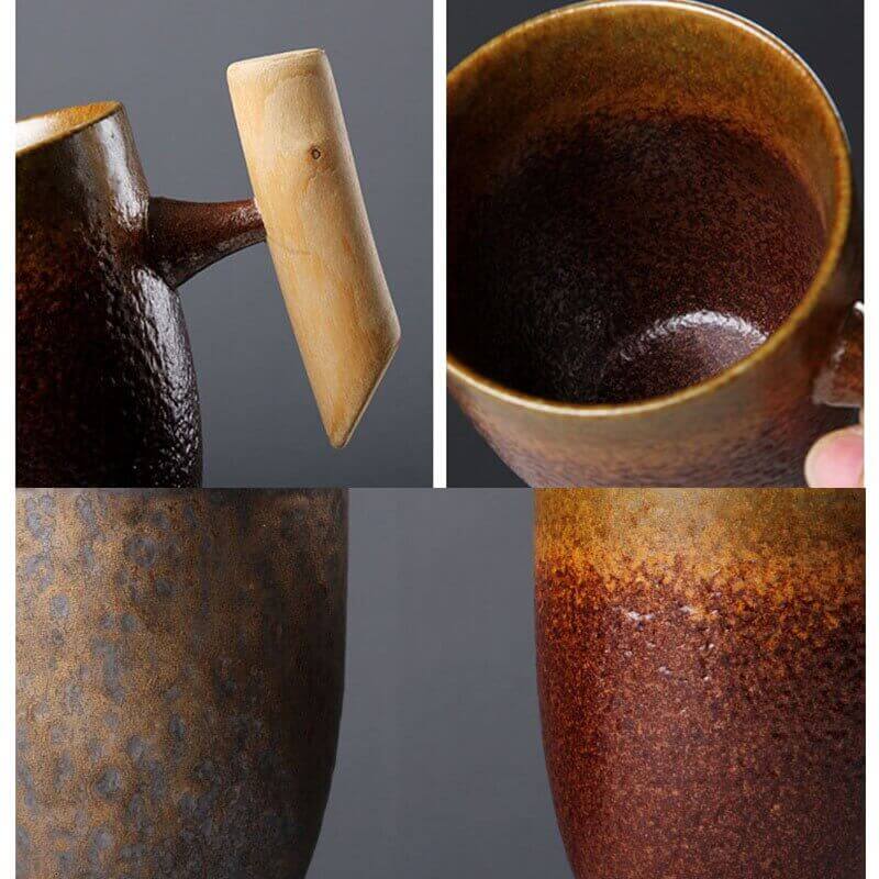 Japanese Retro Mug with Rust Glaze and Wooden Handle, Nauradika of London, autopostr_pinterest_51712, coffee cups, coffee mugs, cups, mugs