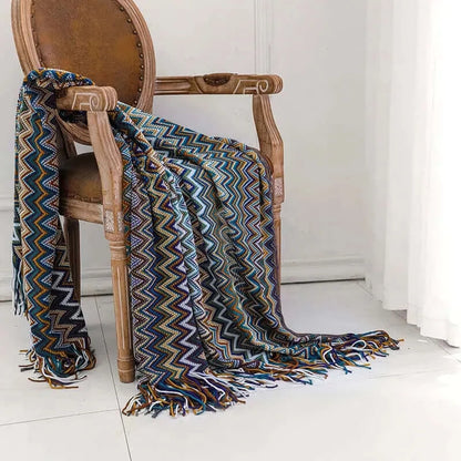 Retro Bohemian Knitted Striped Blanket