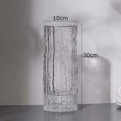 Transparent Pleated Cylinder Glass Vase