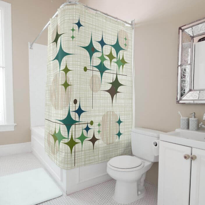 Classic Mid Century Modern Starburst & Abstract Shower Curtains