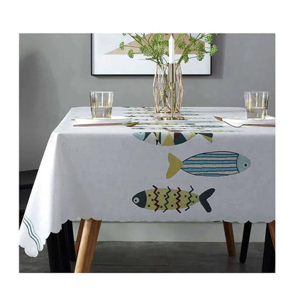 Rectangular Stain Resistant Tablecloth with Aquatic Motif
