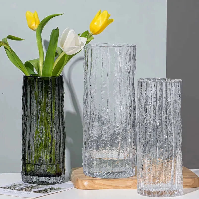 Contemporary Fluted Transparent Glass Flower Vase