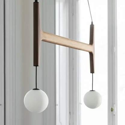 Scandinavian Elegance: Multi-Sphere Walnut Pendant Light