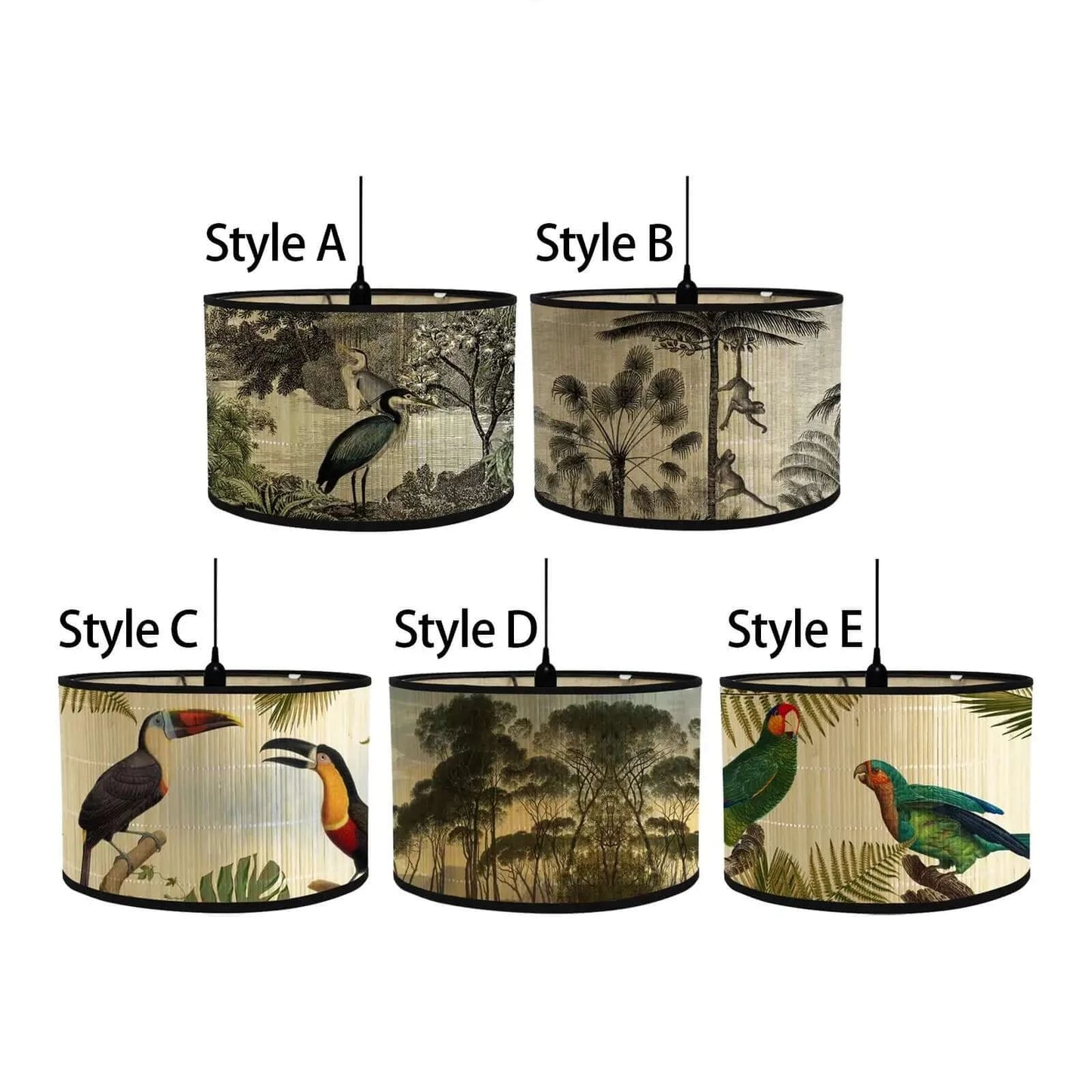 Drum Shaped Bamboo Lampshade with Exotic Prints
