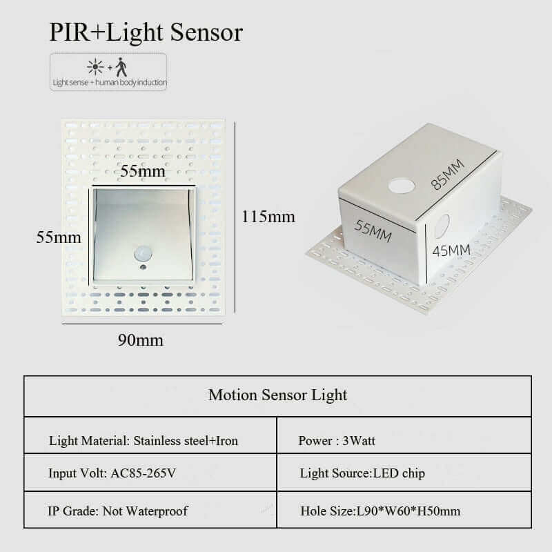 Recessed Staircase Wall Lamp with PIR Motion Sensor