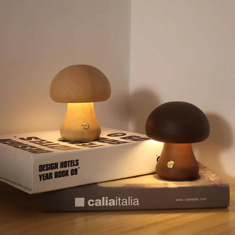 Buy LED 60s Italy Designer Mushroom Table Lamp - Rechargeable | Wood & Metal