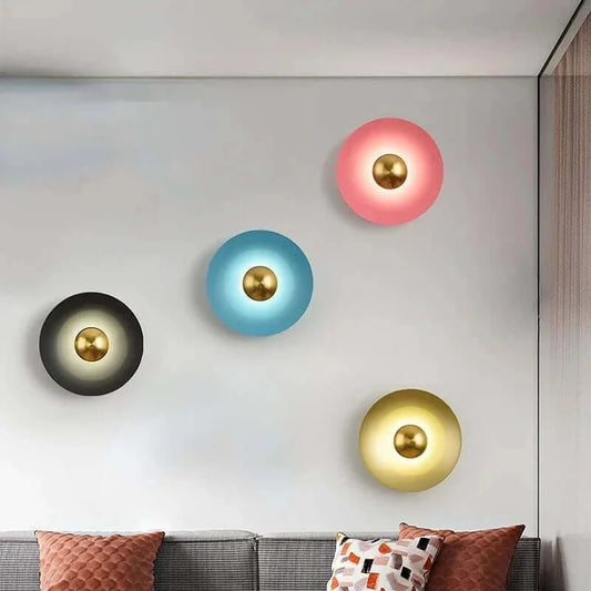 Colourful 30 cm Modern Circle Wall Light with Gold