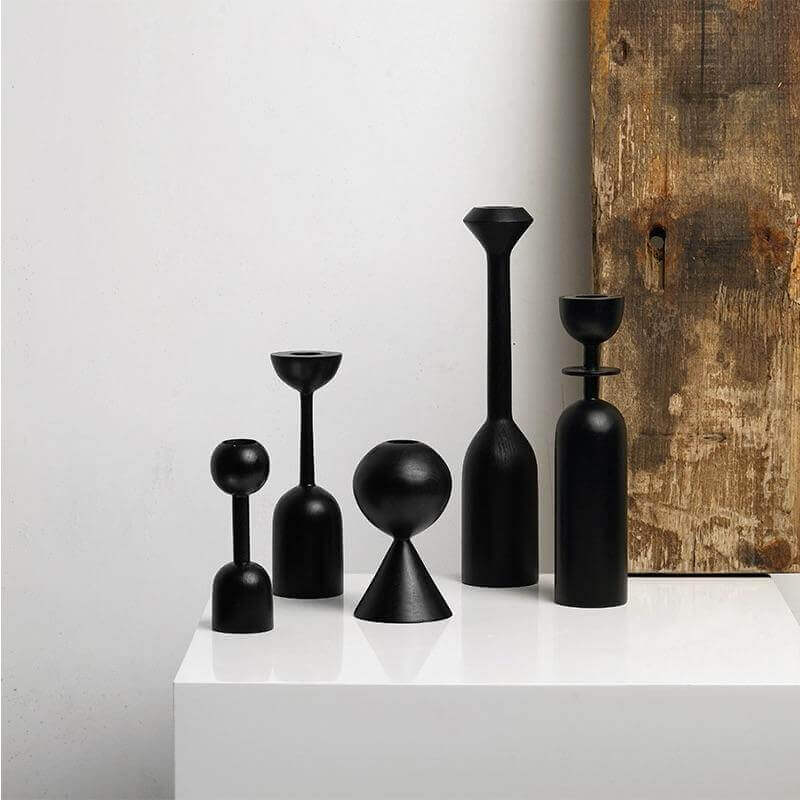 Black Wooden Candle Holders Set, Nauradika , autopostr_pinterest_51712, Vases