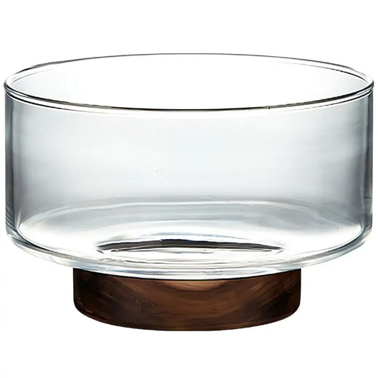 Serenity Glass Bowl with Wooden Base - Japanese Inspired Elegance