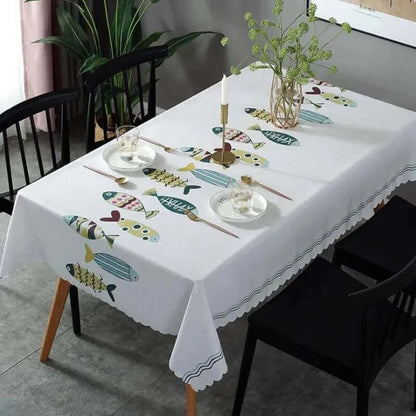 Rectangular Stain Resistant Tablecloth with Aquatic Motif