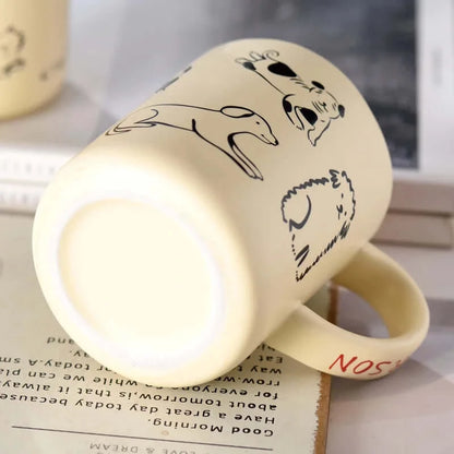 Large creative Ceramic Coffee Mug with Cat & Dog Design