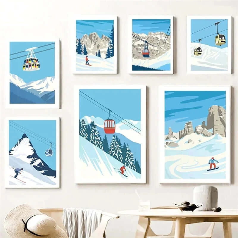 Blue Sky Winter Sports Canvas Posters | Enchanting Winter Art