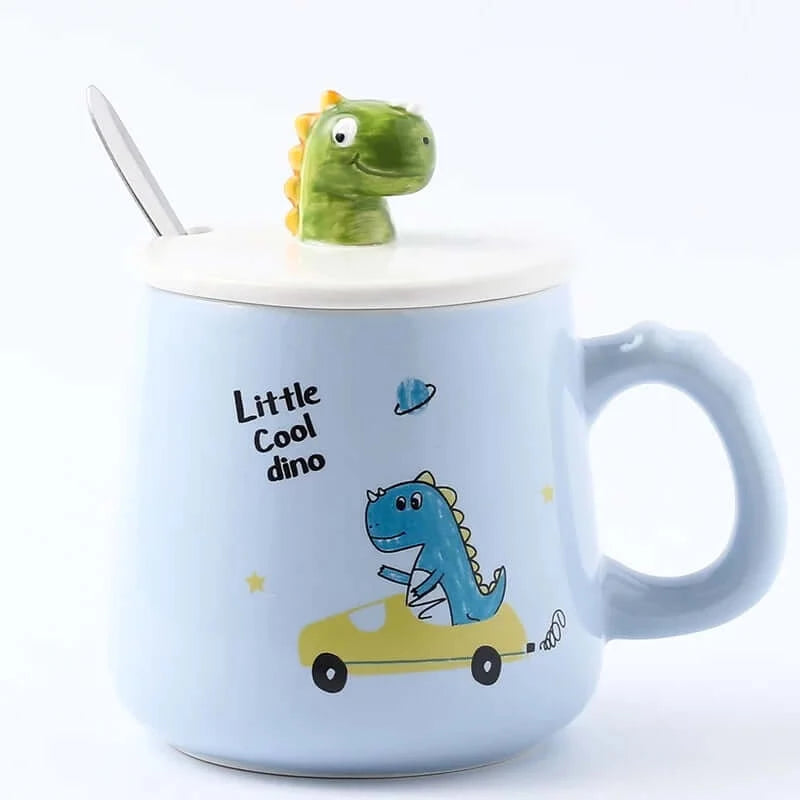 Dinosaur Ceramic Cup with Lid and Spoon