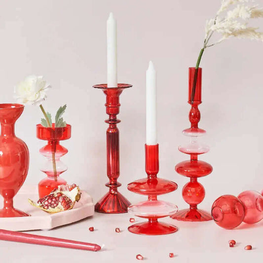 Beautiful Collection of Red Glass Candle Holders