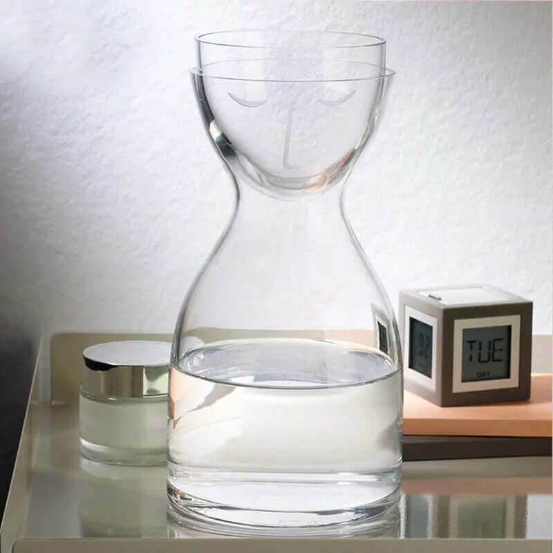 Bedside Table Glass Set of Bottle with Cup