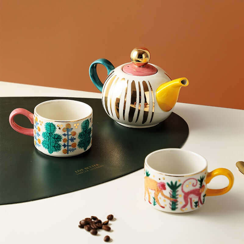 Hand-painted Exotic Tea Set, Nauradika of London, 14days, autopostr_pinterest_51712, bone china cups, coffee cups, cups, exotic cups, gift, mugs, tea pot
