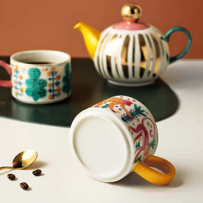 Hand-painted Exotic Tea Set, Nauradika of London, 14days, autopostr_pinterest_51712, bone china cups, coffee cups, cups, exotic cups, gift, mugs, tea pot