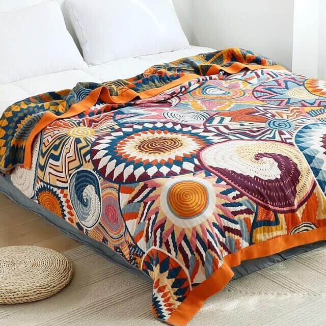 Colourful Five-Layer Cotton Gauze Bedspread, Nauradika of London, 14days, blanket, blankets, cover, soft furnishing, throw
