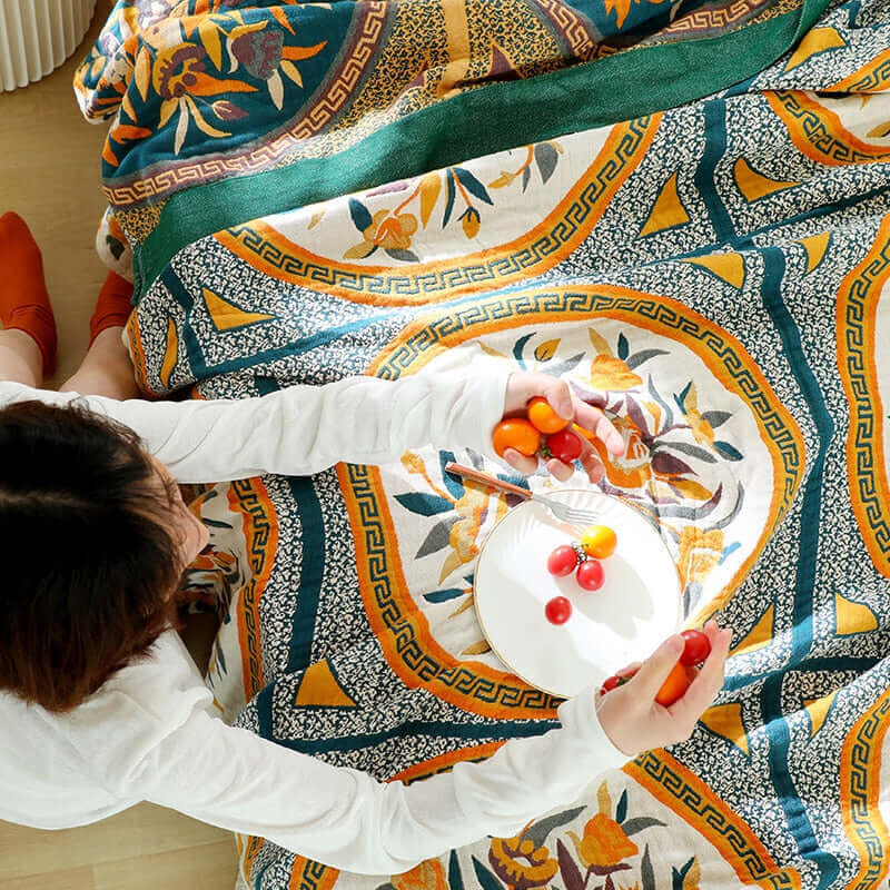 Colourful Five-Layer Cotton Gauze Bedspread, Nauradika of London, 14days, blanket, blankets, cover, soft furnishing, throw